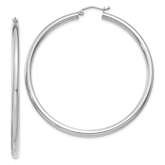 14K White Gold 55mm x 3mm Classic Round Hoop Earrings
