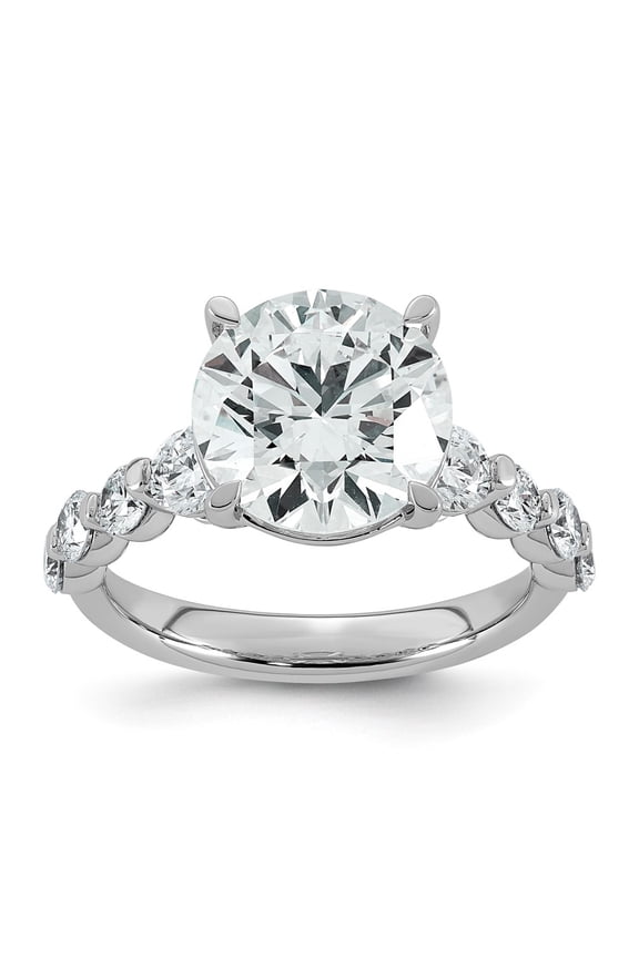 14K White Gold 5ct Certified Rd Ctr Lab Grown Diamond VS+ F+ w/ Round Sides Comp. Eng. Ri