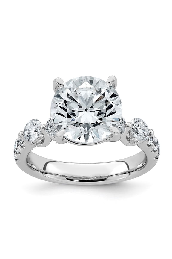 14K White Gold 5ct Certified Rd Ctr Lab Grown Diamond VS+ F+ w/ Round Sides Comp. Eng. Ri