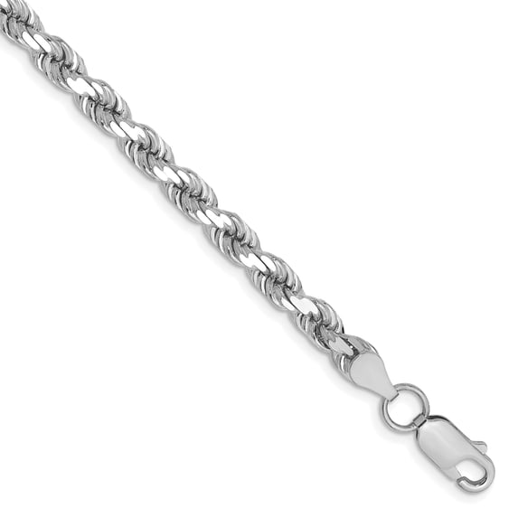 14K White Gold 5mm Diamond Cut Rope Chain Bracelet 8 IN