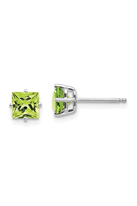 14K White Gold 5mm Square Step Cut Peridot Stud Earrings
