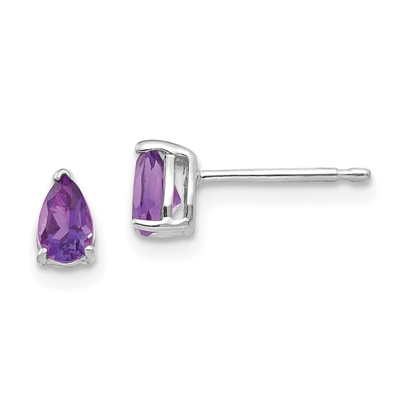 14K White Gold 5x3mm Pear Amethyst Stud Earrings