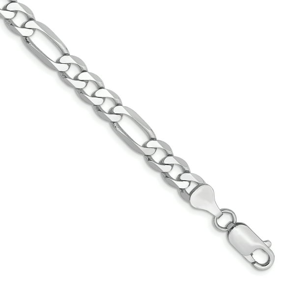 14K White Gold 6.0mm Flat Figaro Chain Anklet 9 Inch