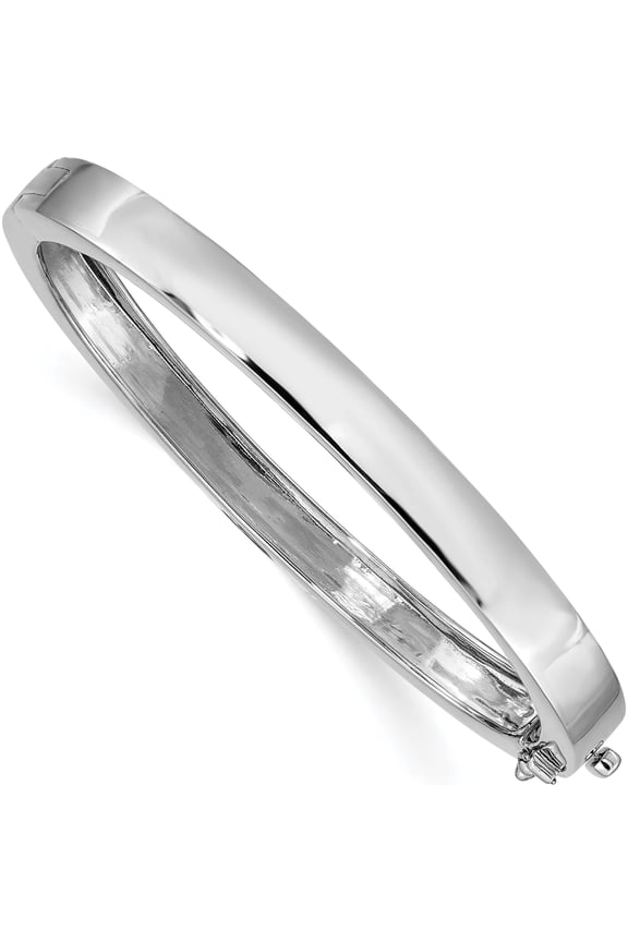 14K White Gold 6.3mm Polished Solid Hinged Bangle Bracelet (6.75 X 6.3) Made In India xb260