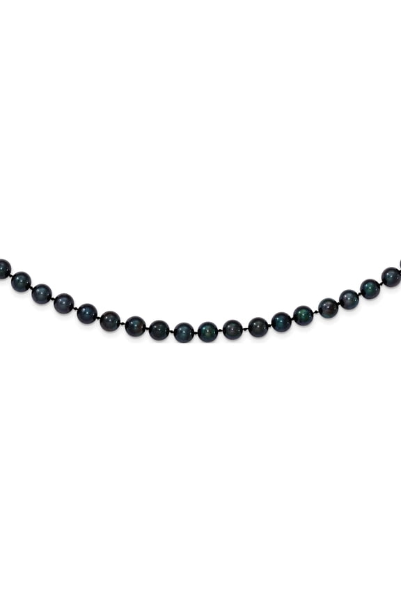 14K White Gold 6-7mm Round Black Saltwater Akoya Cultured Pearl Necklace Made In Canada plb60-24