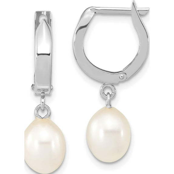 14K White Gold 6-7mm Teardrop Fwc Pearl Hoop Dangle Earrings Made In Canada xfw792e
