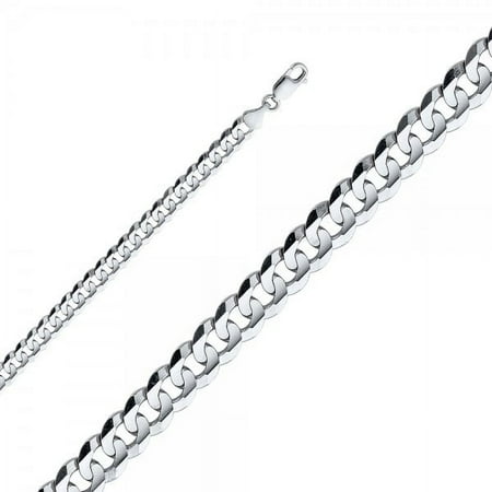 14K White Gold 6.9mm Cuban Concave Chain : 24"