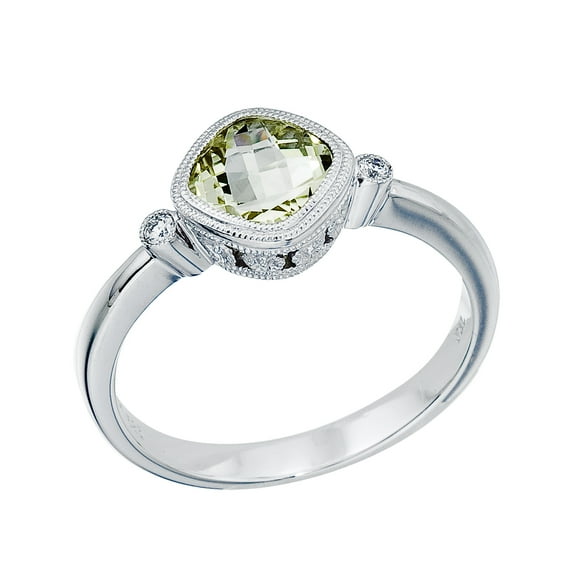 14K White Gold 6 mm Cushion Garnet and Diamond Bezel Ring