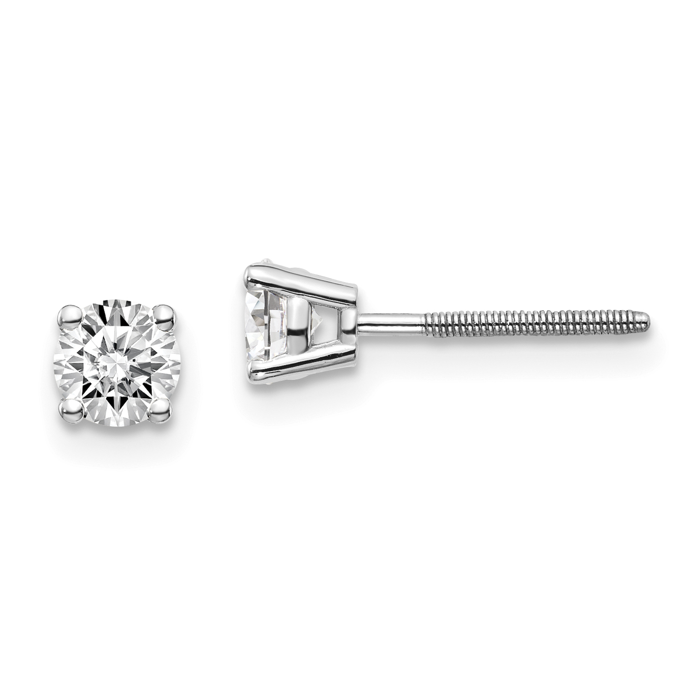 14K White Gold .60ct SI3 G-I Diamond Stud Thread On and Off Post Earrings