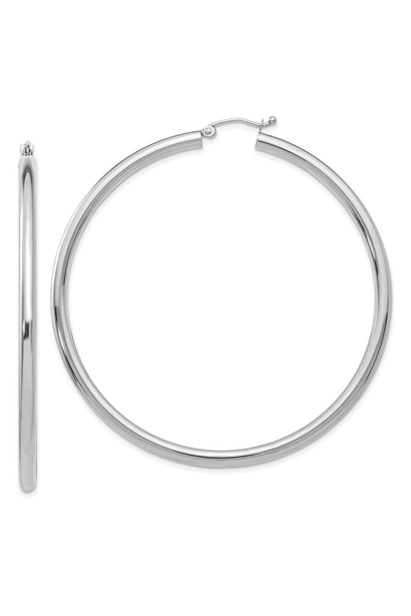 14K White Gold 60mm x 3mm Classic Round Hoop Earrings
