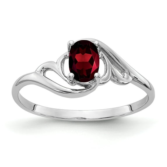 14K White Gold 6X4mm Oval Garnet Ring Size 6