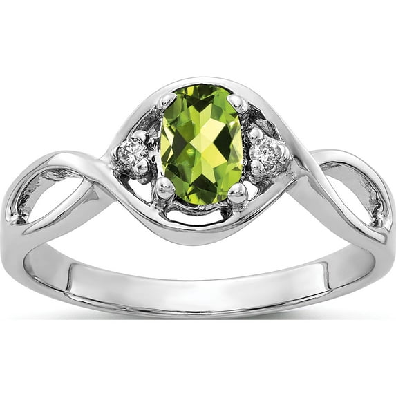 14K White Gold 6X4mm Oval Peridot Aa Diamond Ring (Size 6) Made In United States y2086pe/aa
