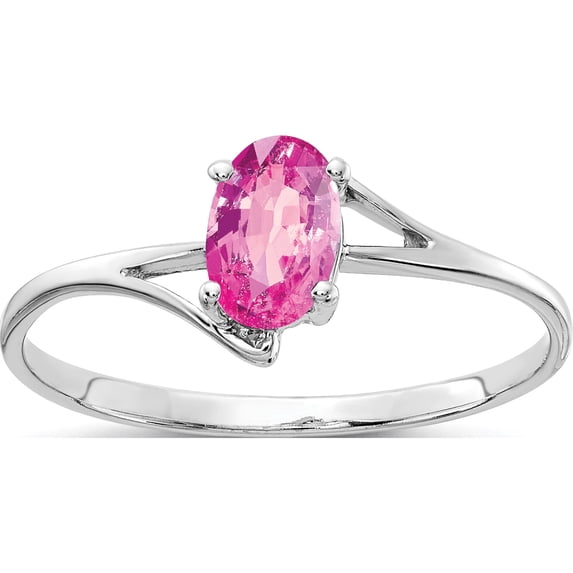 14K White Gold 6X4mm Oval Pink Sapphire Ring (Size 6) Made In United States y4660sp