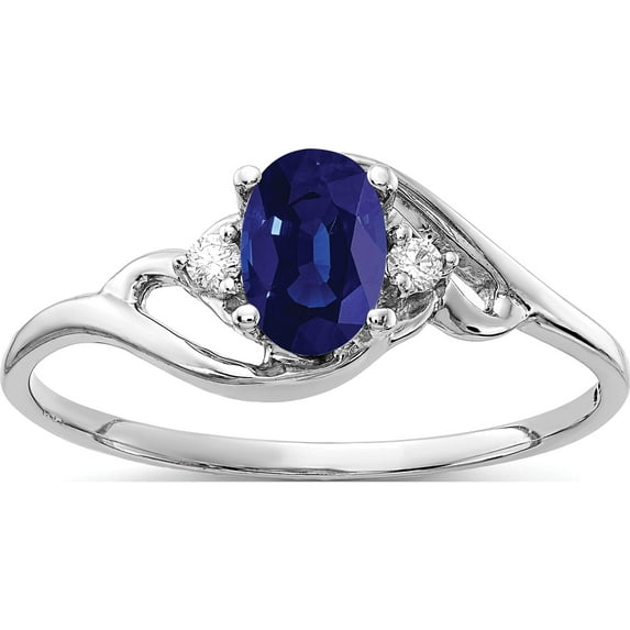 14K White Gold 6X4mm Oval Sapphire Aa Diamond Ring (Size 6) Made In United States y2149s/aa