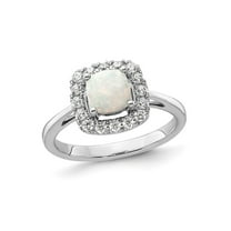 14K White Gold 6mm Opal Ring with Lab-Grown Diamonds 1/4 Carat (Ctw) for Women