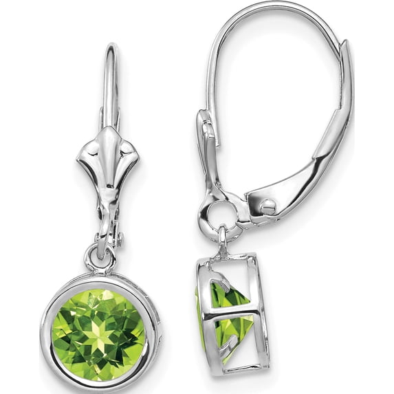 14K White Gold 6mm Peridot Leverback Earrings (25 X 7) Made In United States xlb101wpe