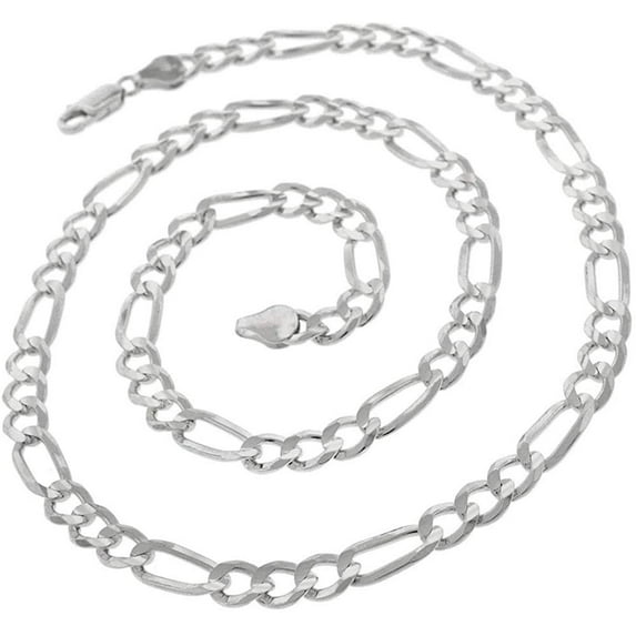 14K White Gold 6mm Solid Figaro Chain, FREE Microfiber Cloth, Link Mens Womens Necklace, Giorgio Bergamo