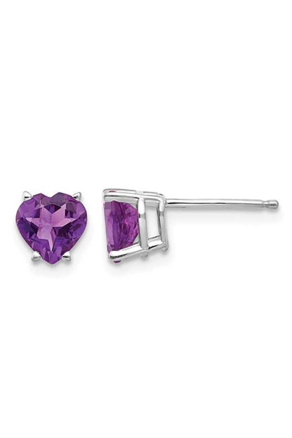 14K White Gold 6mm Solitaire Amethyst Heart Earrings 1.35 Carat (Ctw) for Women