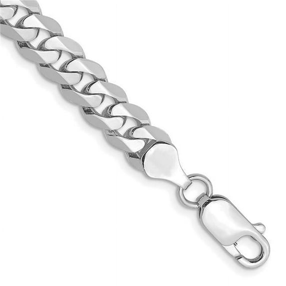 14K White Gold 7.25 mm Flat Beveled Curb Chain 8 in. Bracelet