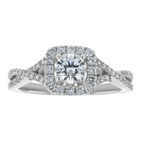 14K White Gold 7/8 cttw. Certified Diamonds Round-cut Halo Engagement Ring by Hollywood Hills Jewelers