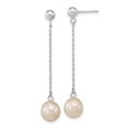 thumbnail image 1 of 14K White Gold 7-8 mm White Round Freshwater Cultured Pearl Dangle Post Earrings, 1 of 1