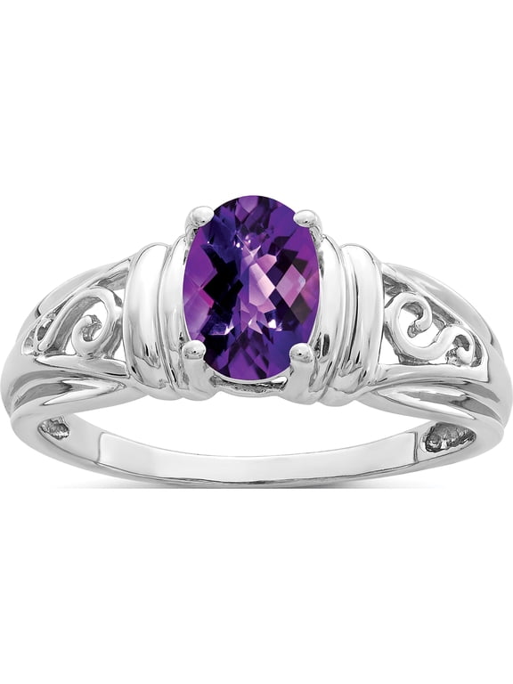 14K White Gold 7x5mm Oval Amethyst Filigree Ring