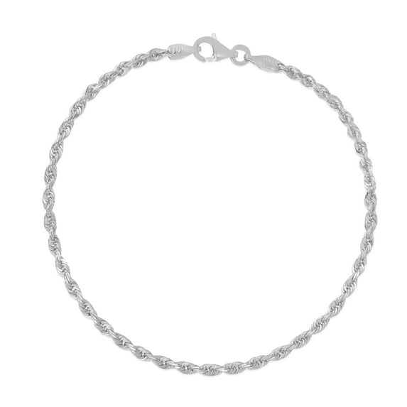 14K White Gold 7in 2.5mm Solid Diamond Cut Rope Chain Bracelet with Lobster Clasp
