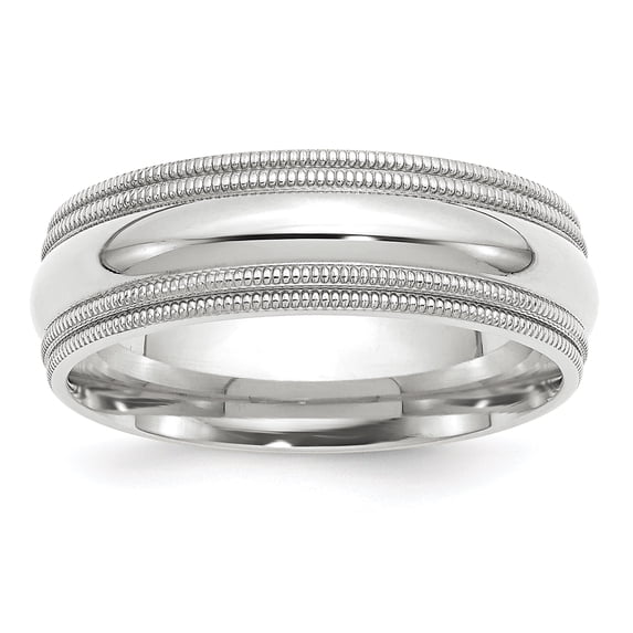 14K White Gold 7mm Double Milgrain Comfort Fit Band Ring Size 5