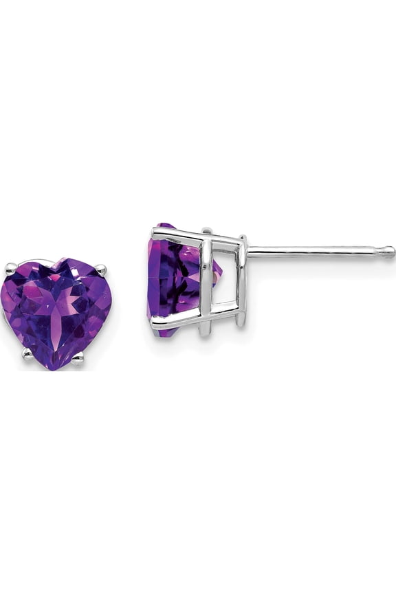 14K White Gold 7mm Heart Amethyst Earrings (8 X 7) Made In United States xe99wam
