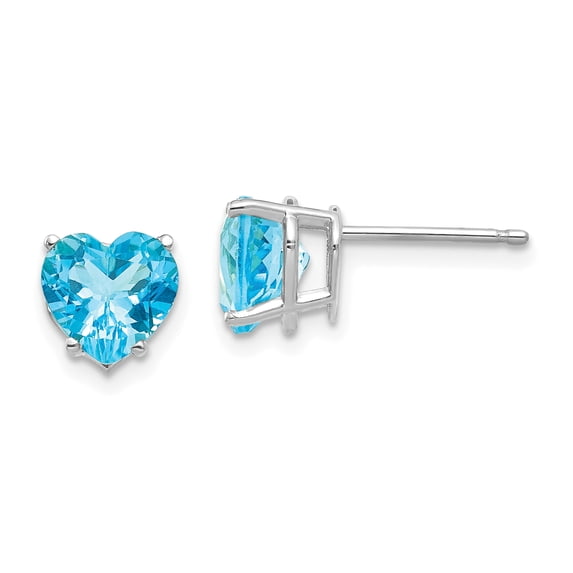 14K White Gold 7mm Heart Blue Topaz Stud Earrings