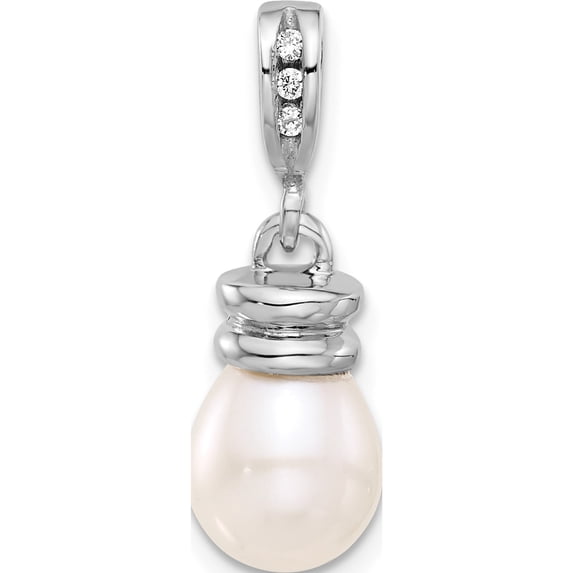 14K White Gold 8-9Mm Teardrop Fwc Pearl And .06Ct Dia Pendant (Width 8.5) (Length 24) - Jbsp