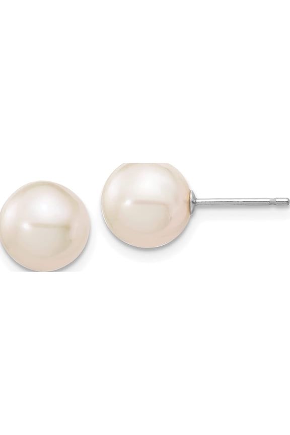 14K White Gold 8-9mm Round Fw Cultured Pearl Stud Post Earrings Made In Canada xw80pw