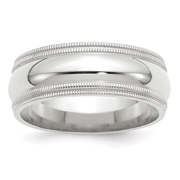 14K White Gold 8mm Double Milgrain Comfort Fit Band Ring Size 8.5