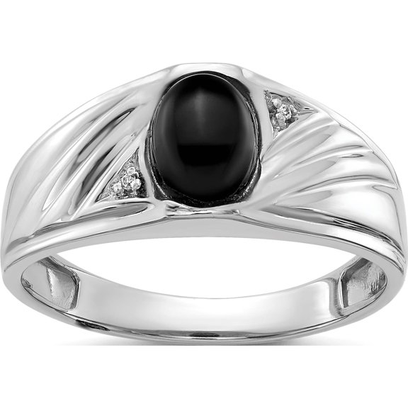 Jewelry by Sweet Pea IB Goodman 14K White Gold 8x6 Oval Onyx Cabochon and AA Diamond Mens Ring