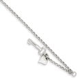 thumbnail image 1 of 14K White Gold Adjustable Polished Puffed Heart & Key Anklet, 1 of 6