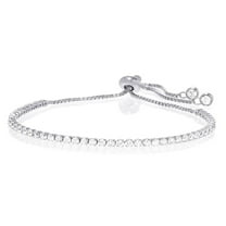 Amy and Annette 14K White Gold Adjustable Tennis Bracelet with Swarovski Crystals in 14K White Gold Plated