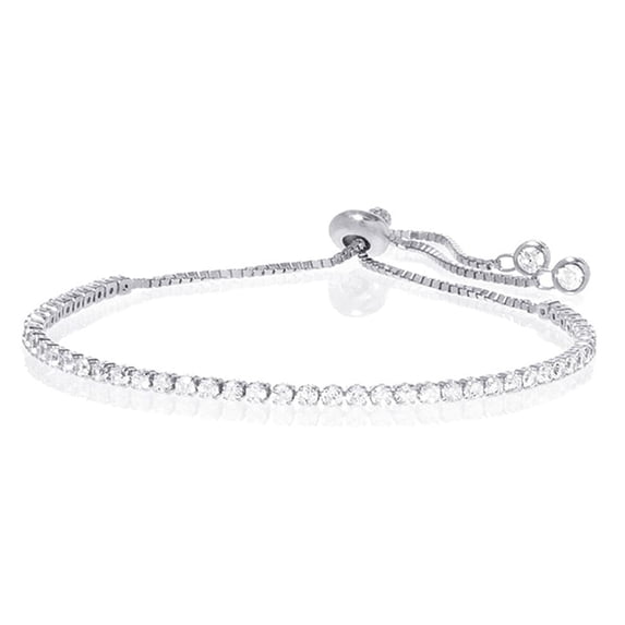 Amy and Annette 14K White Gold Plated Adjustable Tennis Bracelet with crystals