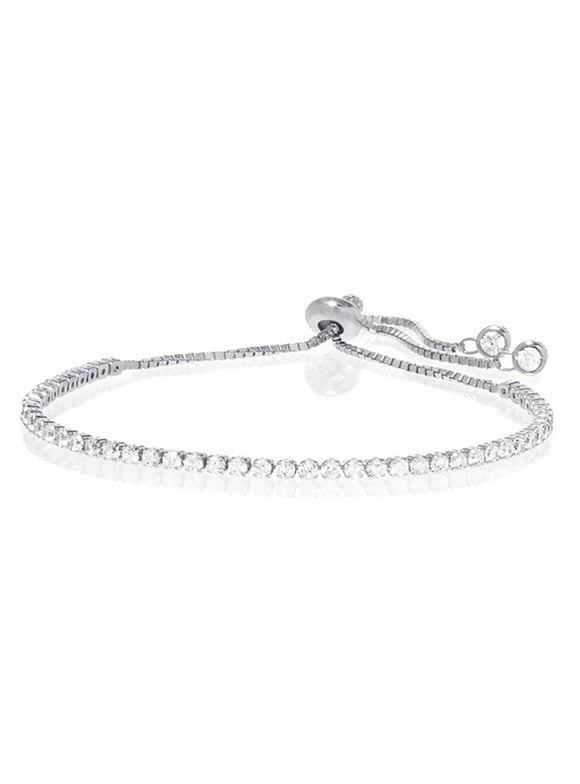 14K White Gold Adjustable Tennis Bracelet with crystals from Swarovski in 14K White Gold Plated