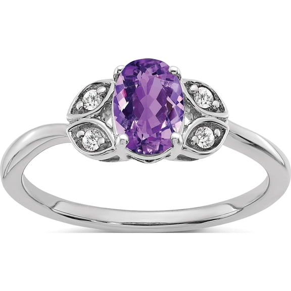 14K White Gold Amethyst And Diamond Ringsize 7 (Width 1.3 To 1.5) - Jbsp