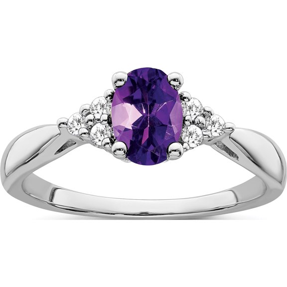 14K White Gold Amethyst And Diamond Ringsize 7 (Width 1.4 To 2.8) - Jbsp