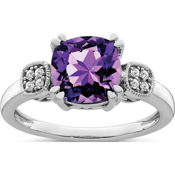 14K White Gold Amethyst And Diamond Ringsize 7 (Width 1.6 To 2.2) - Jbsp