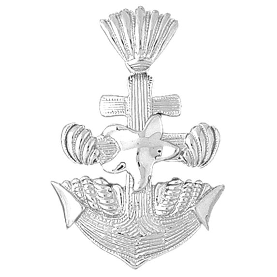 14K White Gold Anchor With Shells And Starfish Pendant - 38 mm
