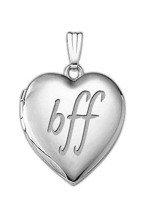 14K White Gold "BFF" Heart Locket - 3/4 Inch X 3/4 Inch