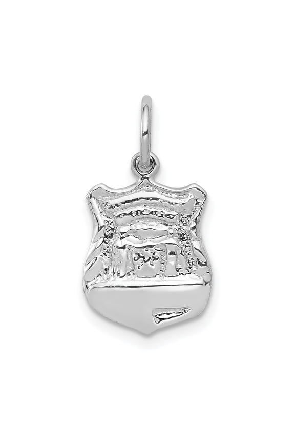 14K White Gold Badge Charm Police Fireman Jewelry