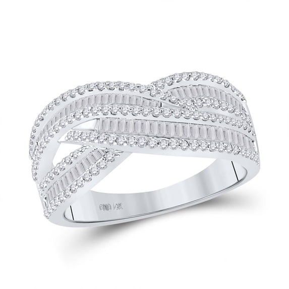 14K White Gold Baguette Diamond Crossover Cocktail Ring 0.75cttw