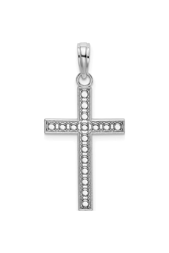 14K White Gold Beaded Block Cross Charm Made In United States k9594w