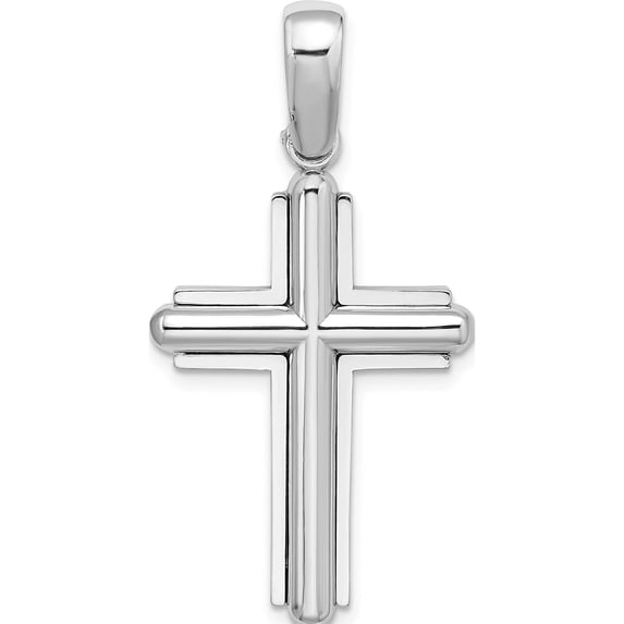 14K White Gold Beveled Cross Charm (38.3 X 20.9) Made In United States k9723w