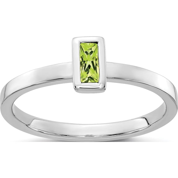 14K White Gold Bezel-Set Peridot Ring (Size 7) Made In India rm4329-pe-w
