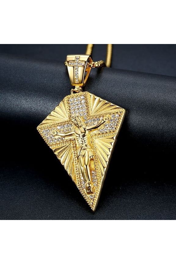 14K White Gold Big Jesus Cross Pendant Chain Male Paved Rhinestones Crucifix Necklaces For Men Jewelry