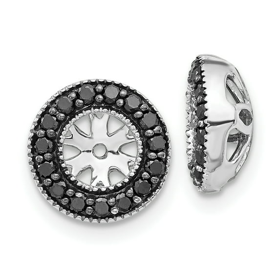 14K White Gold Black Diamond Round Earring Jackets 4.25 mm Opening for Stud Earrings (0.24Cttw)